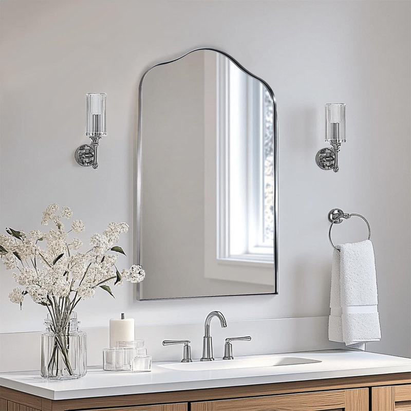 Miroir de salle de bain Aremi Cadre en acier inoxydable, 35 po x 22 po, Nickel brossé