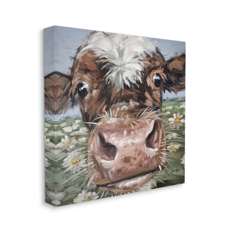 «Close up Cow Daisy Meadow» par N / A - peinture sur toile tendue, H 24 po x l 24 po x P 1,5 po