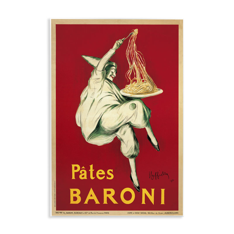 "Pates Baroni", affiche rétro sur bois par Marcello Dudovich, H 15 po x l 10 po