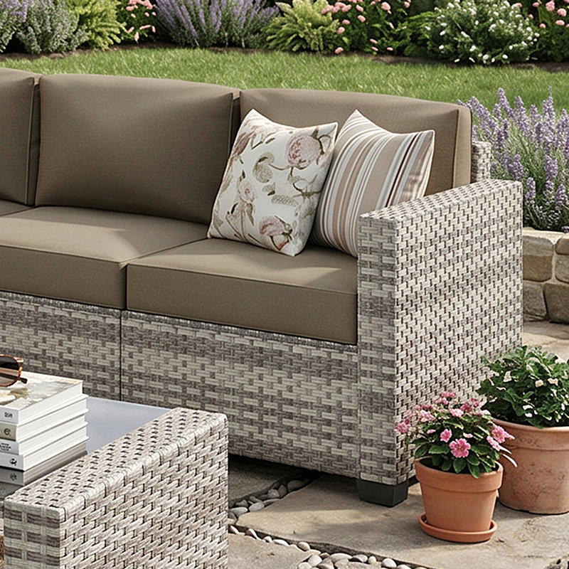 Ensemble de conversation modulaire en rotin 7 pièces avec coussins, 6327Cl-B11, Chameau