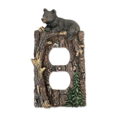 Resin Rustic Black Bear Wall Plate Cover Climbing Bear on Tree Branch Design