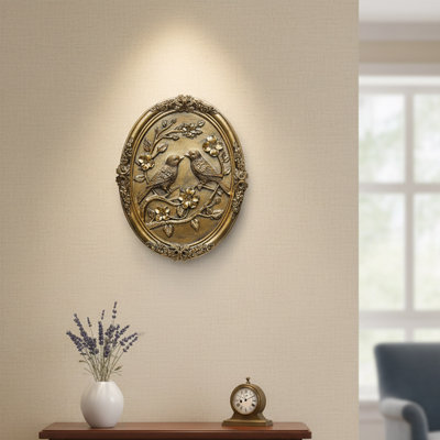 Vintage Bird Wall Sculpture, Antique Resin Wall Decor with Embossed Couple Birds Design for Living Room, Bedroom and Hallway