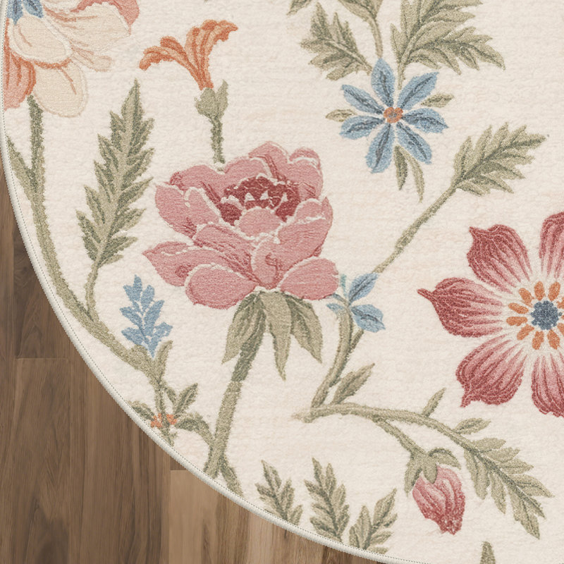 Tapis beige / rose à motif floral lavable en machine Clermont, Beige, Rectangle 6 pi x 9 pi