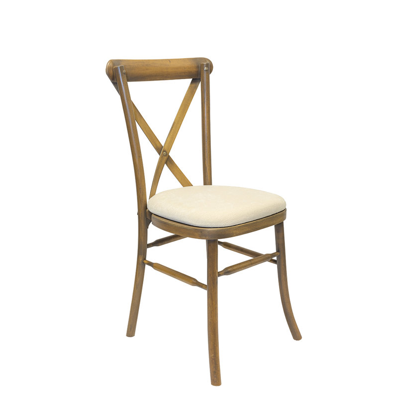 Atkins 43cm H Polyester Blend Upholstered Cross Back Stacking Side Chair, Oyster, Rustic Oak