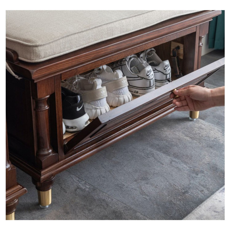 Banc de rangement pour chaussures en bois massif 4 paires