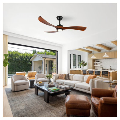 72" Black Ceiling Fan with Light Kit, 3 Solid Wood Blades, 6-Speed Reversible DC Motor, Remote Control Included
