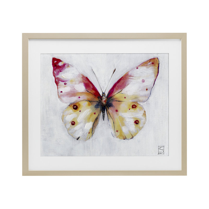 «Pink & Yellow Butterfly», reproduction sous verre encadrée, design par Sara Culpepper, H 13 po x l 16 po