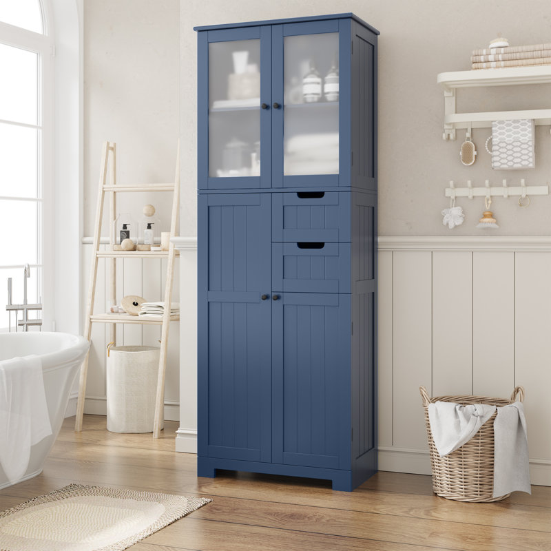 Almetter Freestanding Bathroom Cabinet with Drawers, Deep Blue