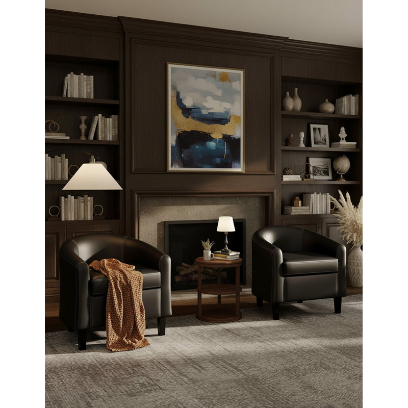 PU Leather Barrel Accent Chair, With Soft Cushion, Dark Gray