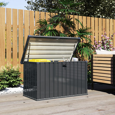 Outsunny 124cm W 105L Galvanised Steel Lockable Deck Box in Grey