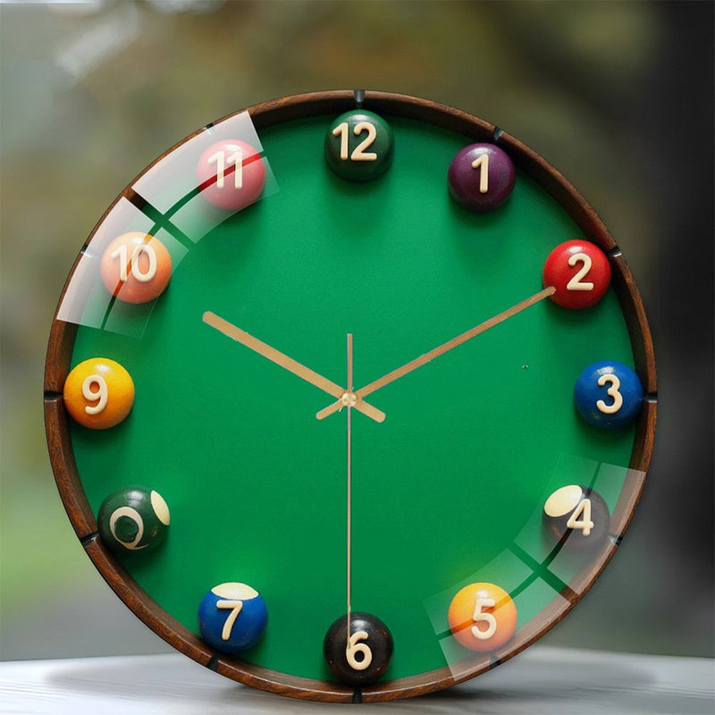 Professional Billiard Pool Table Accessories Set Art - 12'' Modern Glass Wall Clock