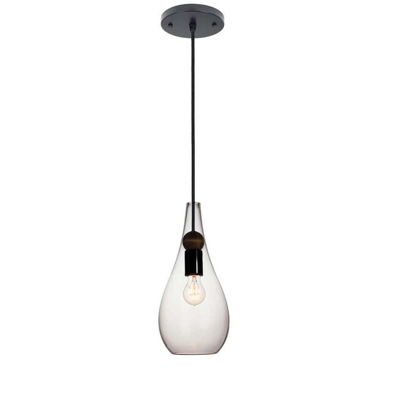Earth 1 - Light Pendant, Clear Glass, Black, 13" H x 6" W x 6" D