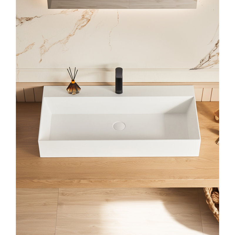 Lavabo de salle de bain mural à surface solide blanc mat 30 po x 18 po - Accessoire moderne spacieux et élégant