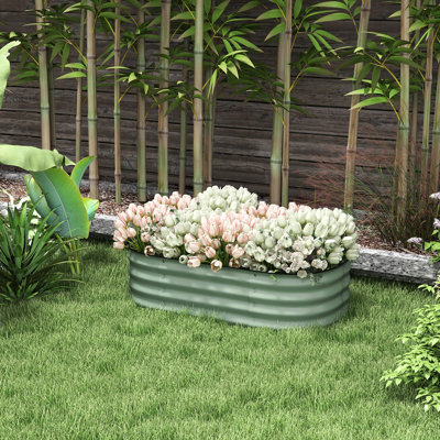 Lit à légumes surélevé en métal galvanisé 3,4 pi x 2 pi 1 po pour jardin, avec bordure et installation de drainage efficace, trou de jardin surélevé, L 41,83 po x l 24,5 po, H 11,92 po, bon jardin