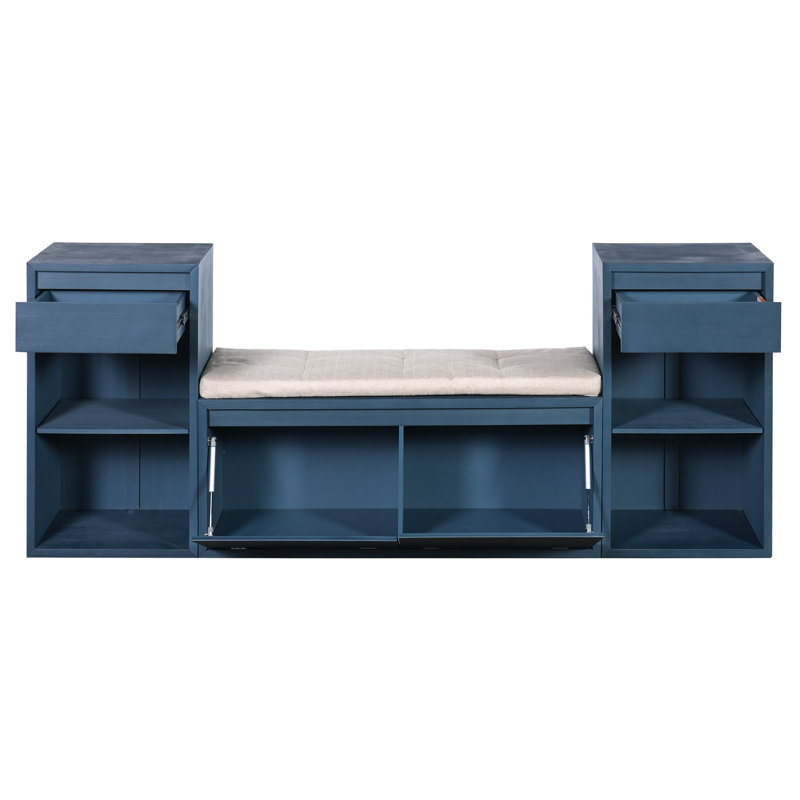 Banc de rangement tout-en-un pour hall d'entrée avec coussin, Bleu marine antique
