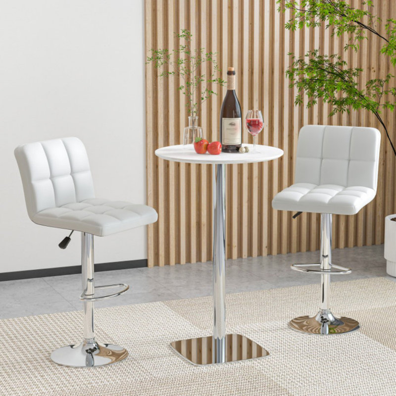 Ensemble de 2 tabourets modernes avec dossier et base en métal robuste et repose-pieds, Blanc