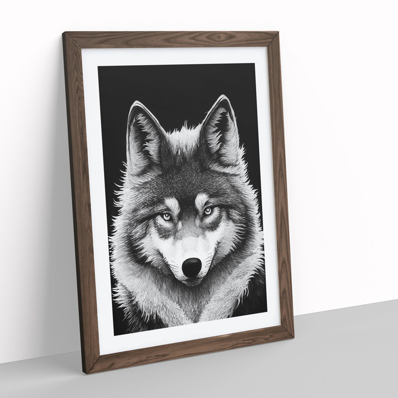 Monochrome Wolf No.4 - Framed Print, 46cm H x 34cm W, Walnut