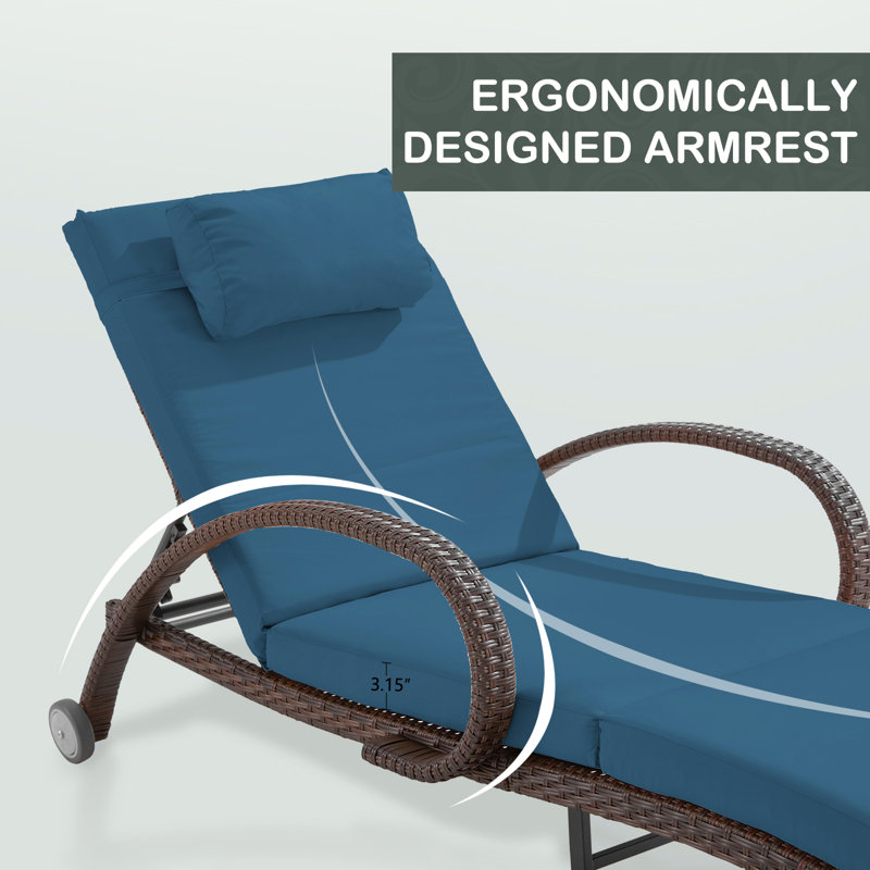 Ensemble de 2 chaises longues d'extérieur réglables à 5 positions avec accoudoirs et roues pour la piscine, la cour arrière et la terrasse