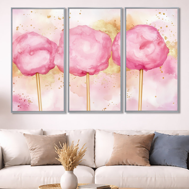 Cotton Candy Carnival II - Retro Circus, reproduction de toile encadrée 3 pièces, H 40 po x l 60 po, Encadrement argenté