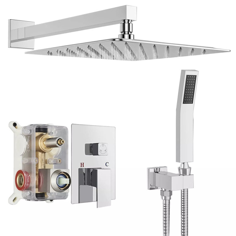 Chrome Shower Faucet with 16 Inch Shower Head and Handheld Rainfall Shower Set