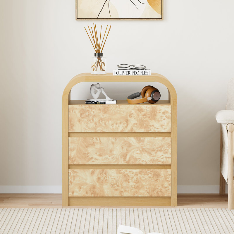 23.62'' W 3 - Drawer Burl Wood Arched, Natural