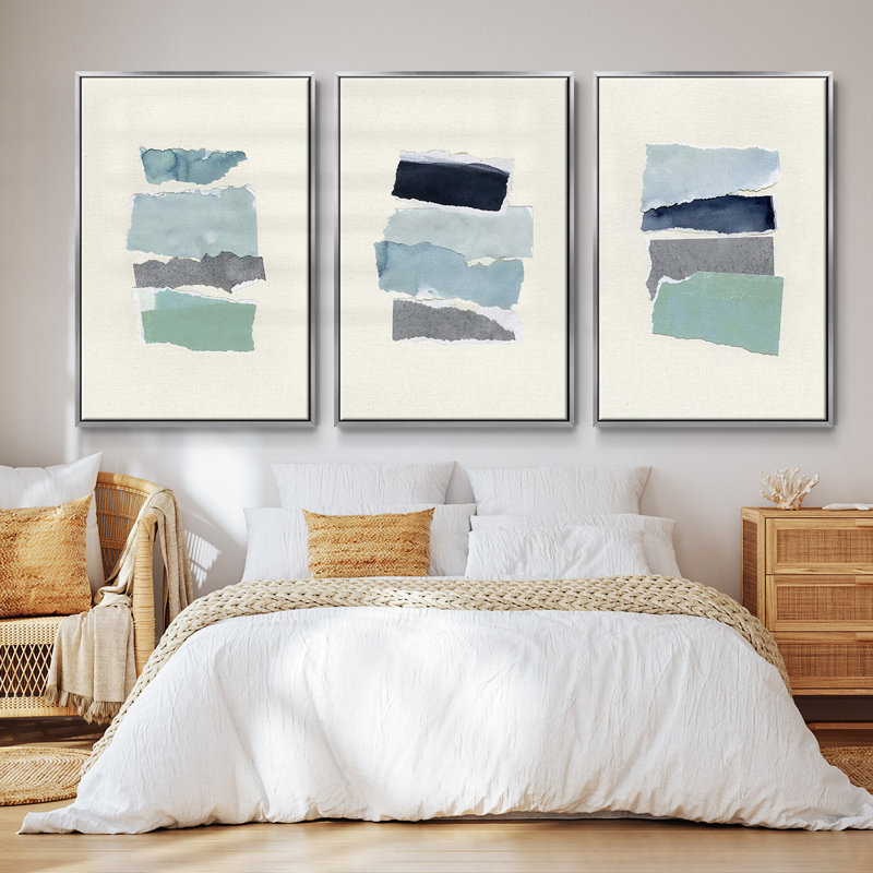 Étude de couleur bord de mer II 3 pièces, H 27 po x l 54 po, Argent
