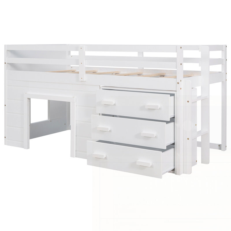 Lit mezzanine simple avec armoire et tablette, Blanc