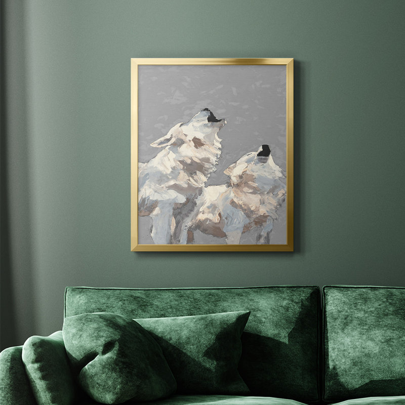 Midnight Wolves, toile encadrée de qualité supérieure - prête à être accrochée, Or, H 24 po x l 20 po