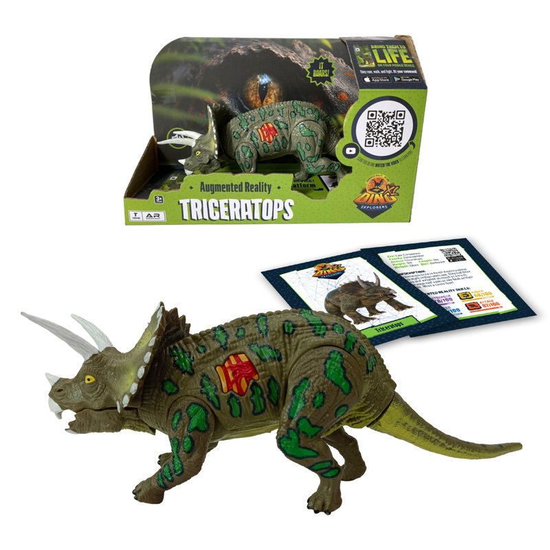 Dino Explorers: AR Dinosaur XL et Brick Combo - Triceratops - Figurine articulée 10 "et ensemble de fouilles de paléontologie, ensemble de réalité augmentée, enfants 3+