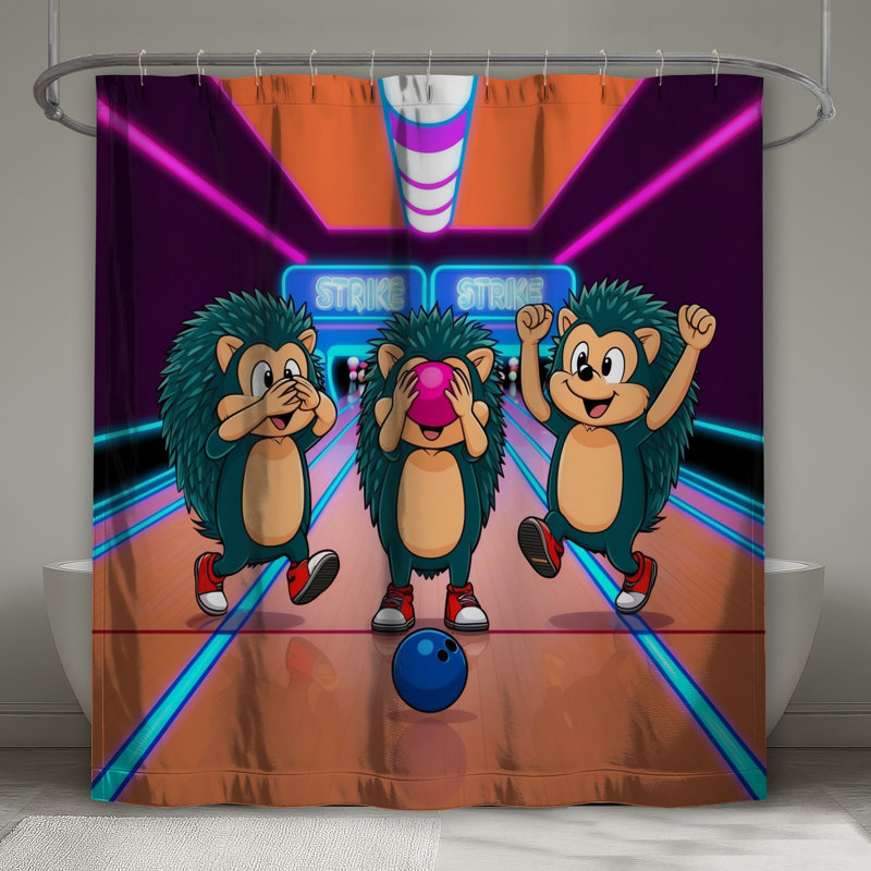 Cartoon Hedgehogs Bowling Shower Curtains Extra Long, 70in W x 72in H