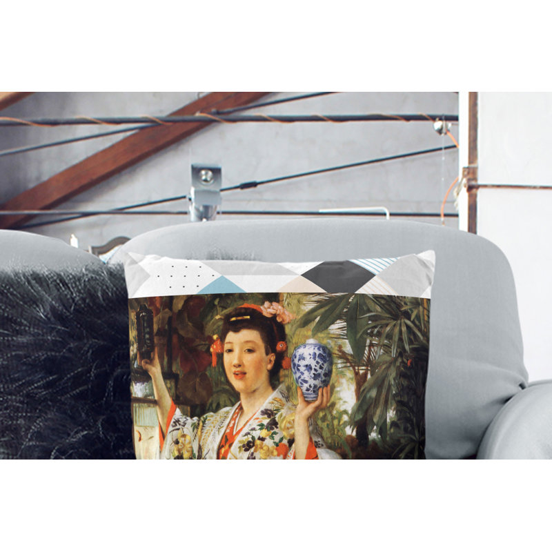 The Japanese Vase Square Throw Cushion, White, 55cm H x 55cm W x 20cm D