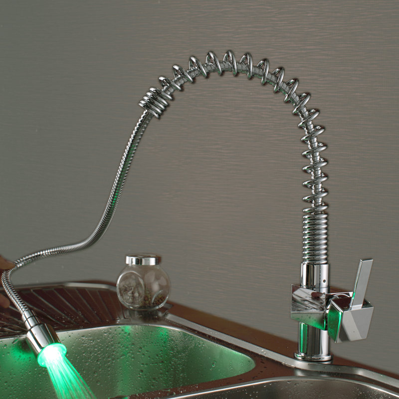 Pull Down Single Handle Kitchen Faucet with LED Light,Pre-Rinse kitchen faucet with Single Handle