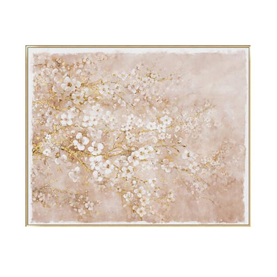 Toile de cerisier en fleurs peinte à la main 59,1 x 47,2 po avec finition rosée et blanche
