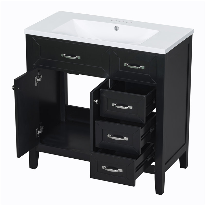 Elzadie Single Bathroom Vanity with Ceramic Top, Black