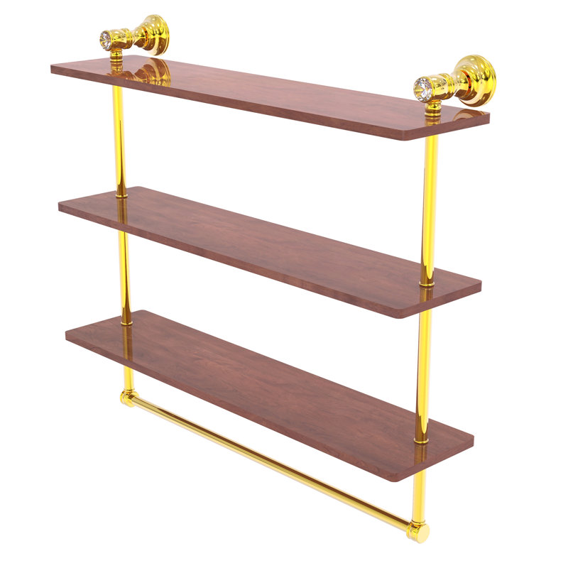Étagère murale en bois massif 3 pièces Freyja, H 5,54 po x l 22 po x P 19,7 po, Laiton poli