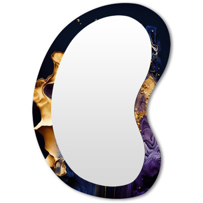 Geohagan Abstract Marble Geode Purple I - Liquid Ink Asymmetrical Large Wall Mirror, Modern Unique Shape Unique Mirror, Printed Metal Art