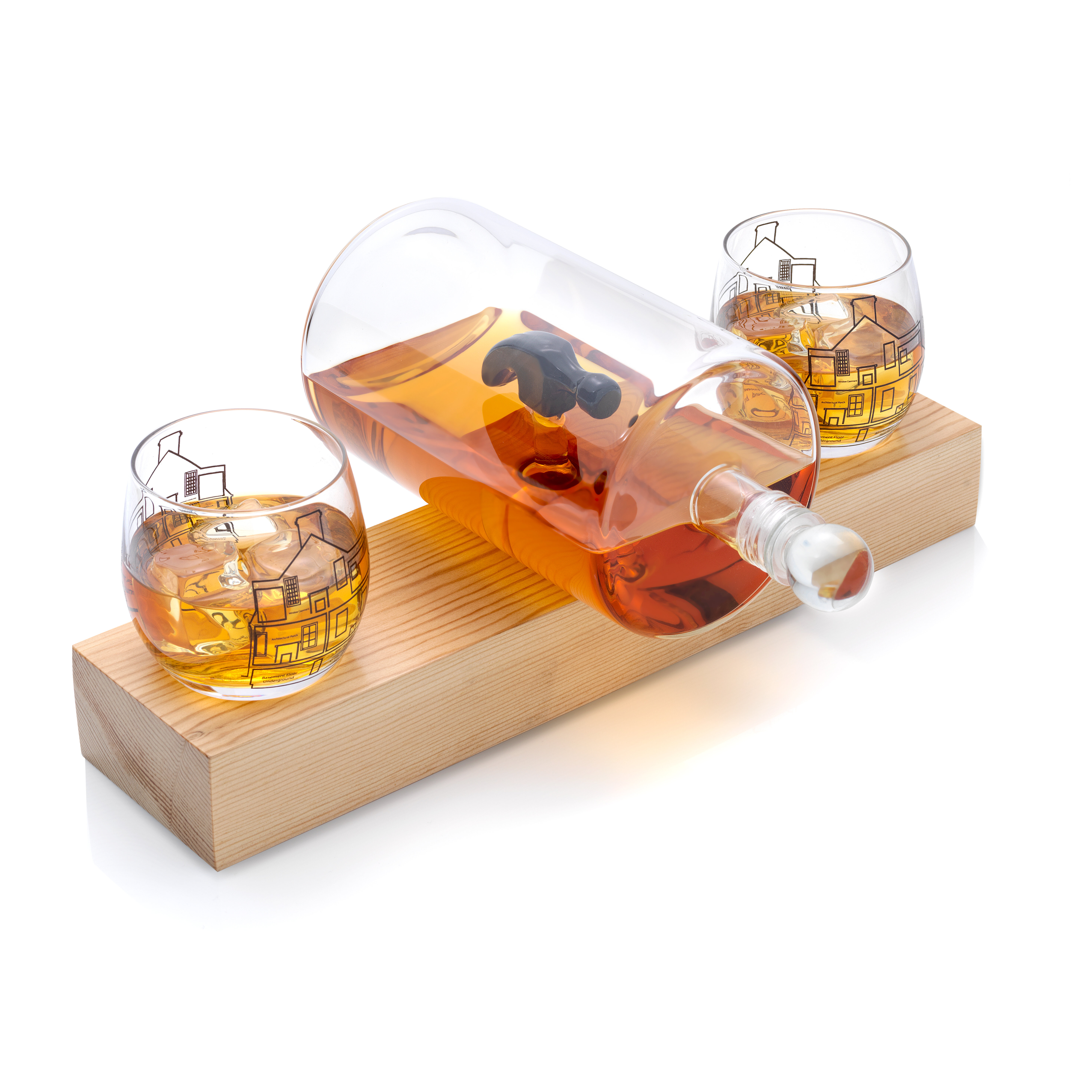 JoyJolt Hammer Whiskey Decanter Set - 48 Oz. Decanter Two 9 Oz