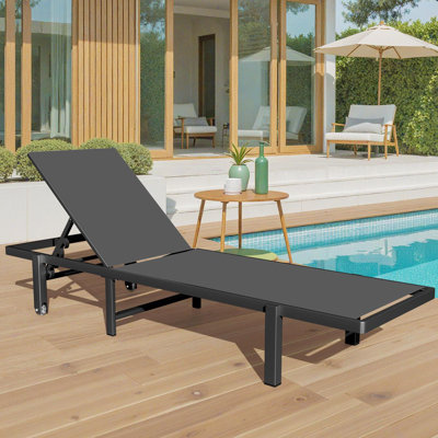 Aluminum Patio Reclining Outdoor Lounge Chairs With Wheels Outdoor Chaise by Ebern Designs