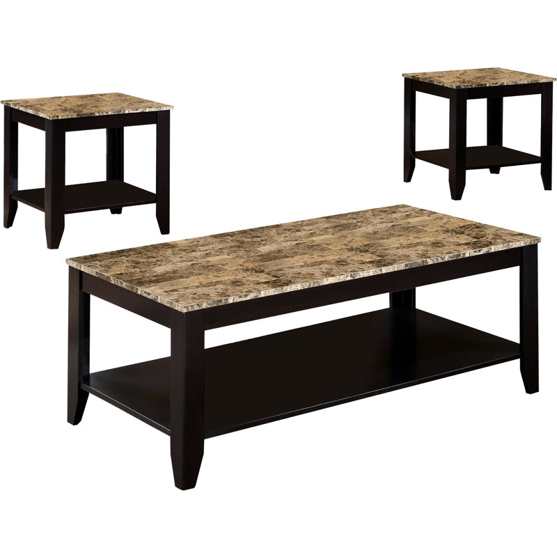 3 tables d'appoint et de table d'appoint Cappuccino en faux marbre pour les articles de décoration intérieure, style intérieur à tablettes, style rectangulaire
