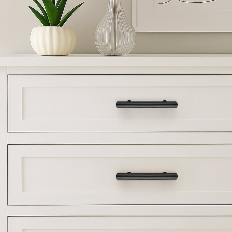 Poignée d'armoire en acier inoxydable - 5 po, conception en T moderne, finition brossée, trou central de 3 po, Noir mat