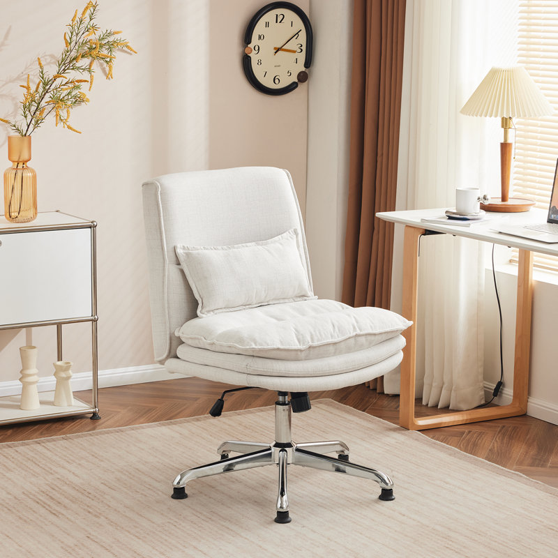 Upholstered Armless Task Office Chair without Wheels, Beige 