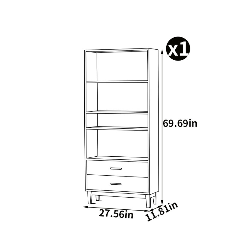 Bibliothèque simple de style moderne, H 69,69 po x l 27,56 po x P 11,81 po