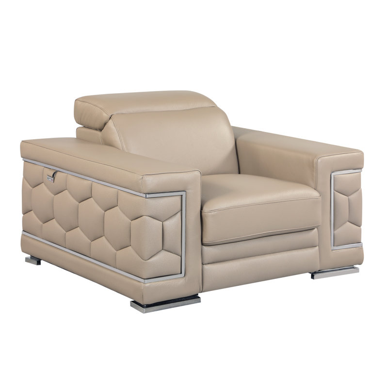 Chaise en cuir italien à grain supérieur, Beige