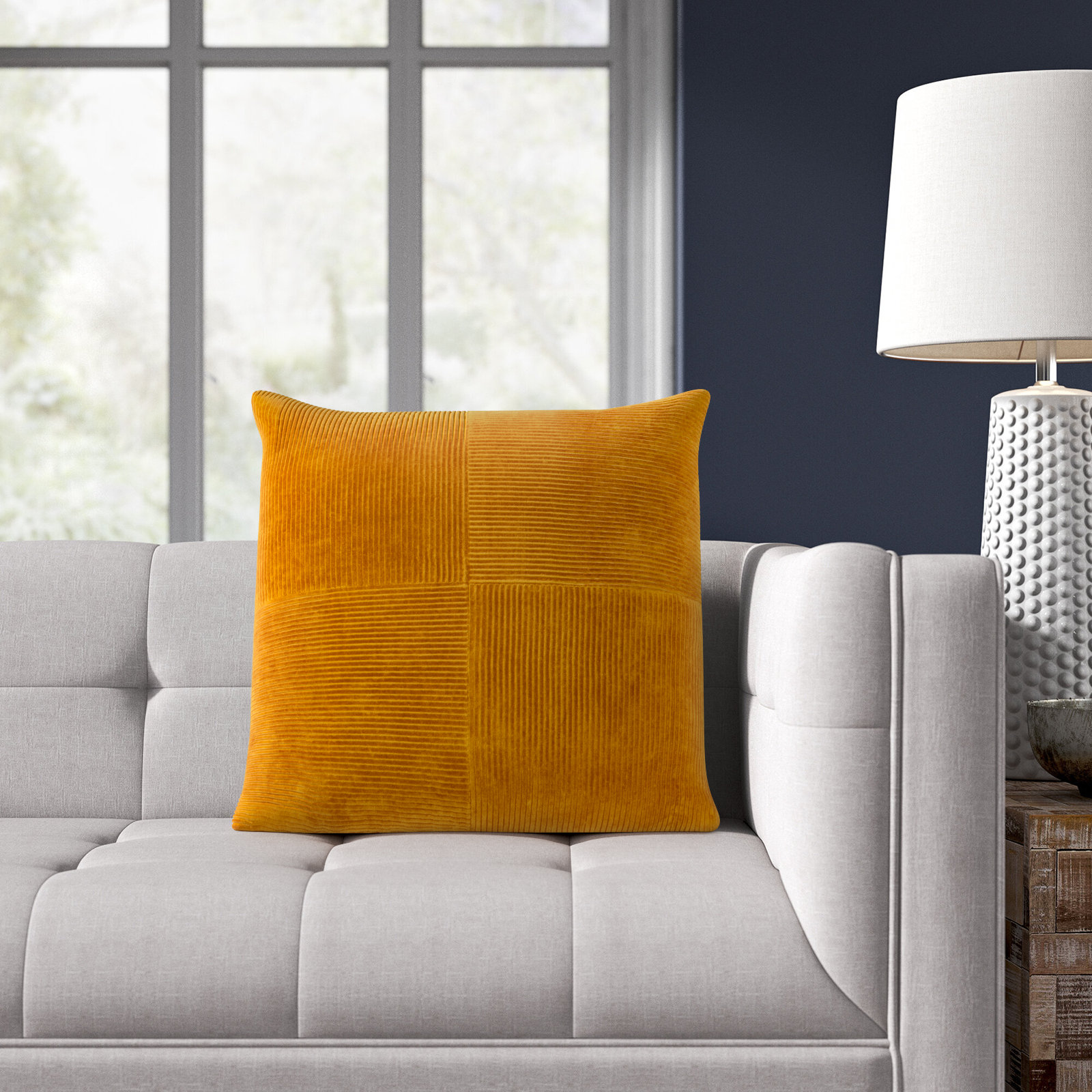 Selma Cotton Pillow Cover, 18" x 18", Mustard