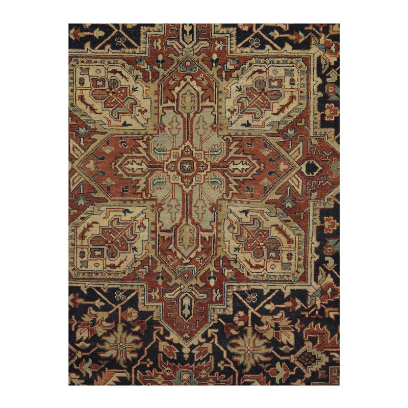 Tapis noir / brun en laine noué à la main de conception unique 8 pi 8 po x 11 pi 4 po Nashton