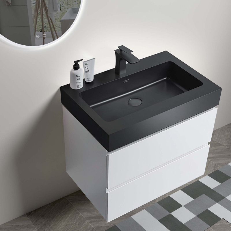 Meuble-lavabo mural moderne avec lavabo une pièce sans drain et robinet H 25,2 po x l 24 po x P 18,1 po