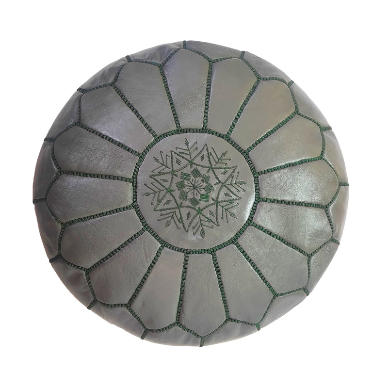 Burmaster Upholstered Pouf, Gray Green Genuine Leather