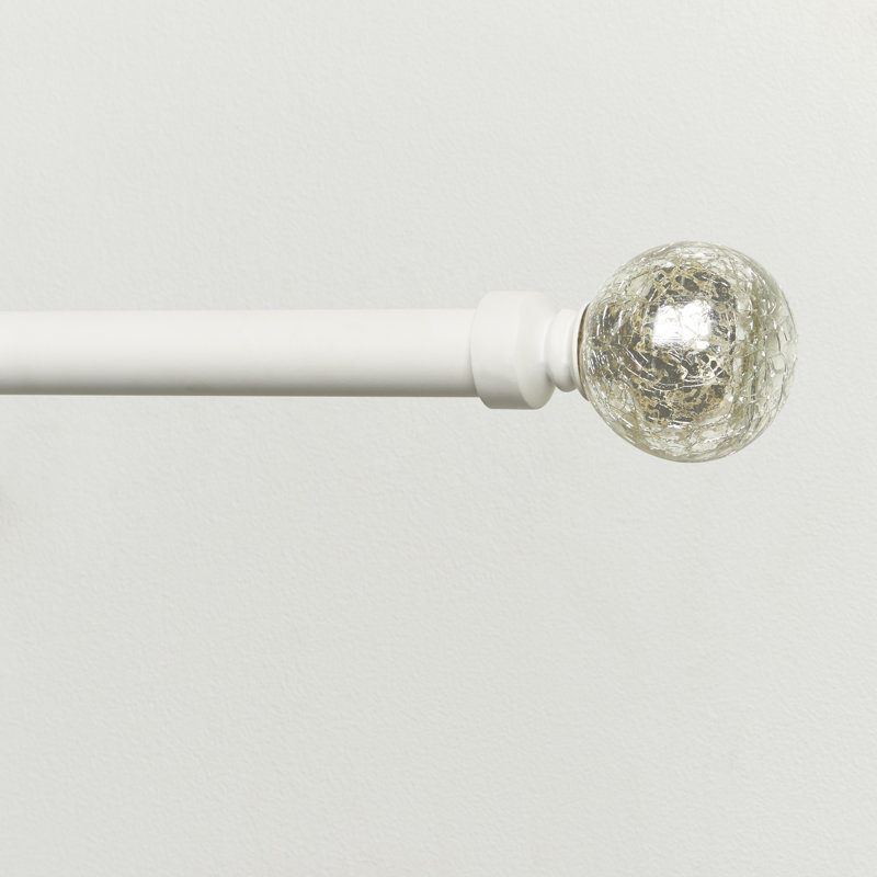 Adjustable Matte White Curtain Rod with Silver Aged Sphere Finials