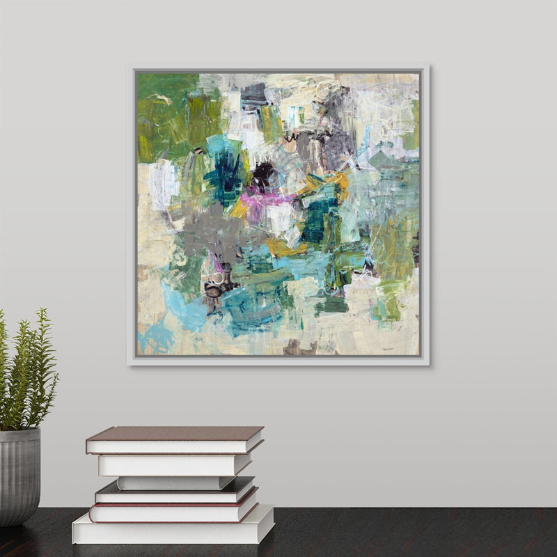 « interrupty », peinture sur toile, H 13,7 po x l 13,7 po x P 1,75 po, Cadre flottant blanc