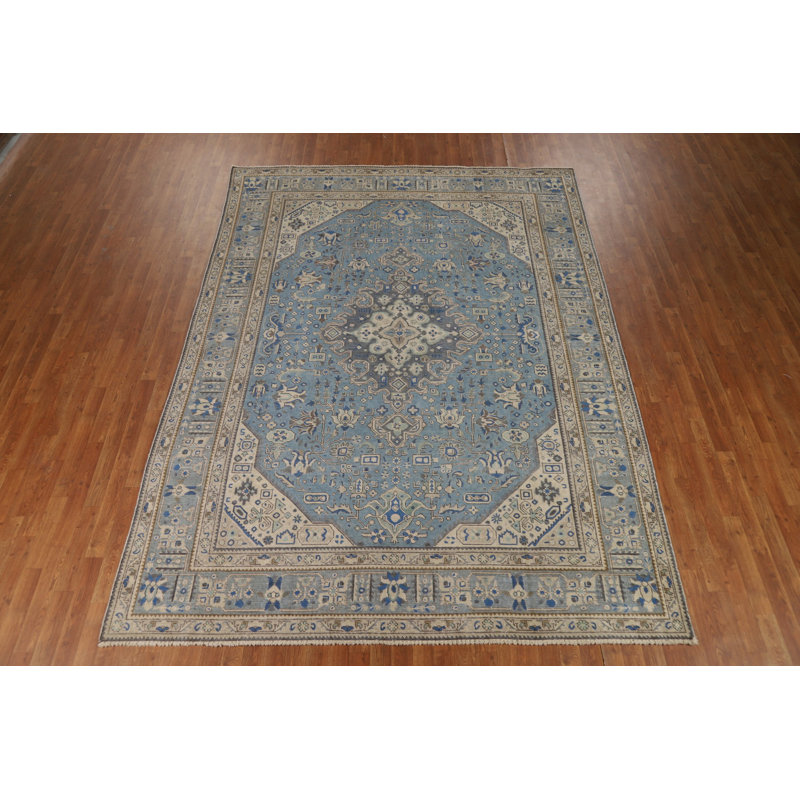Tapis bleu géométrique 8 x 11 po